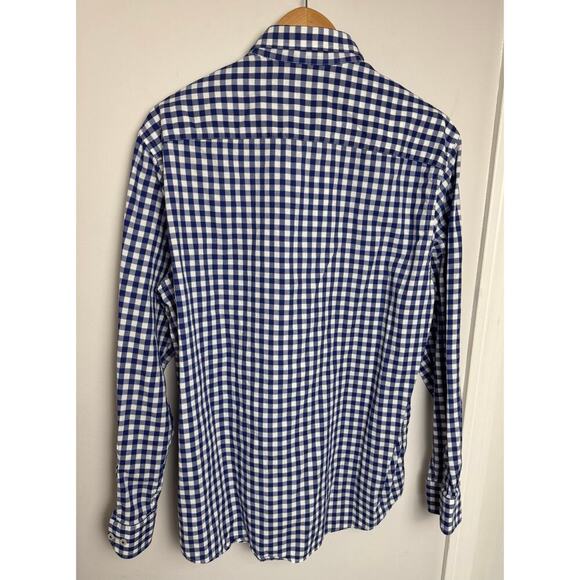 EUC Johnston Murphy Textured Cotton Dress Shirt Mens L Blue Check Plaid Button - Picture 2 of 11